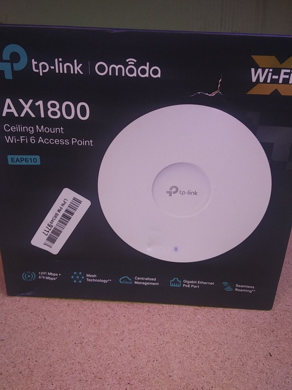 TP-Link EAP613 Omada True WiFi 6 AX1800 Wireless Gigabit Business Access Point