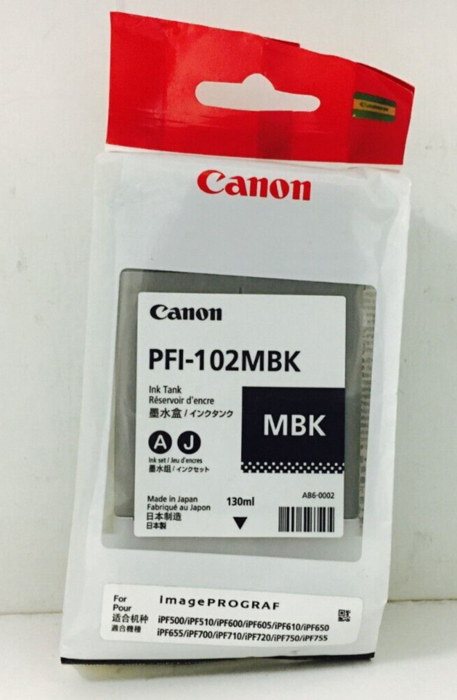 New Genuine Canon PFI-102MBK Matte Black Ink Cartridge Bag iPF500 iPF650