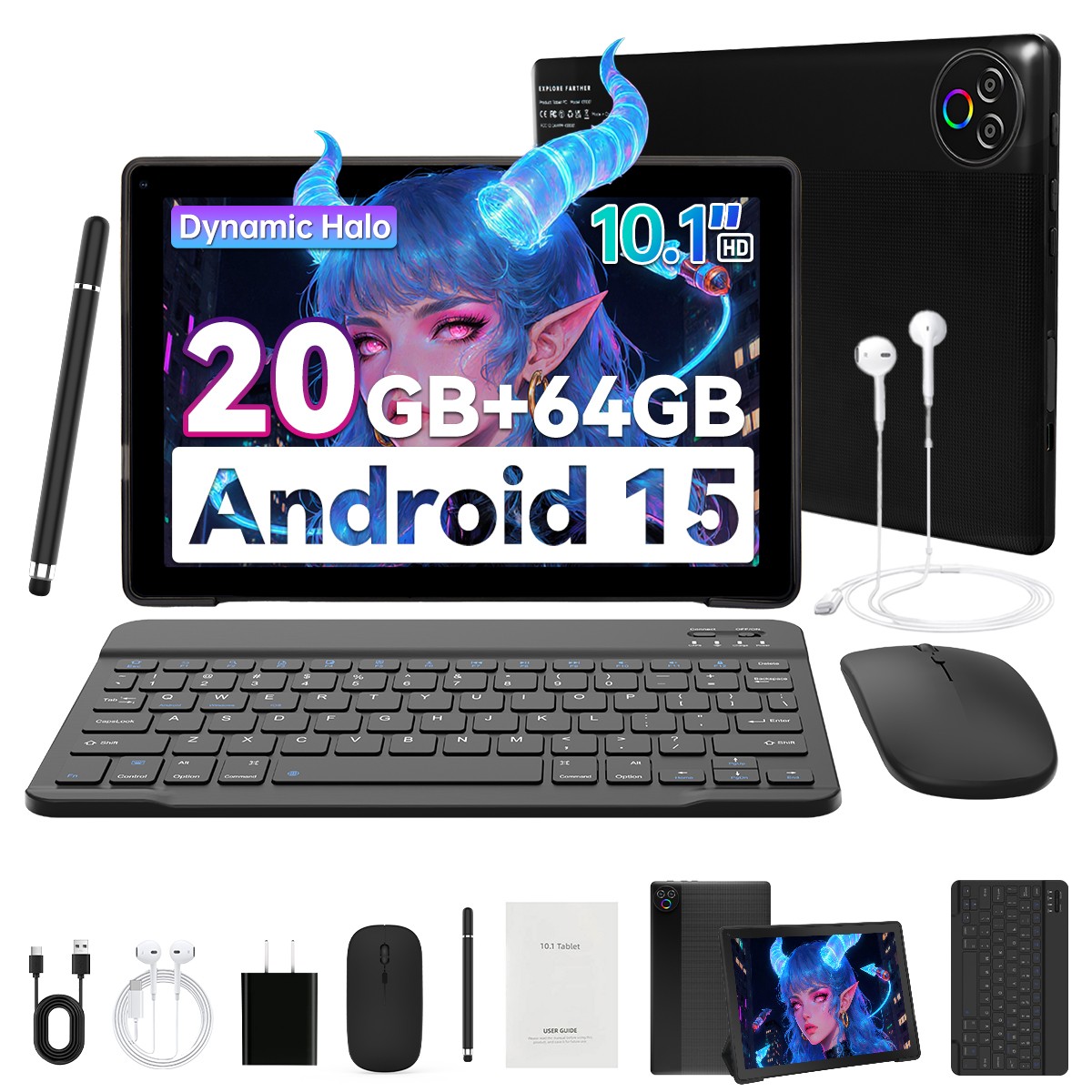 10 inch IPS Tablet Android 15 GMS 16GB RAM 64GB WiFi6 Bluetooth5.3 Widevine L1