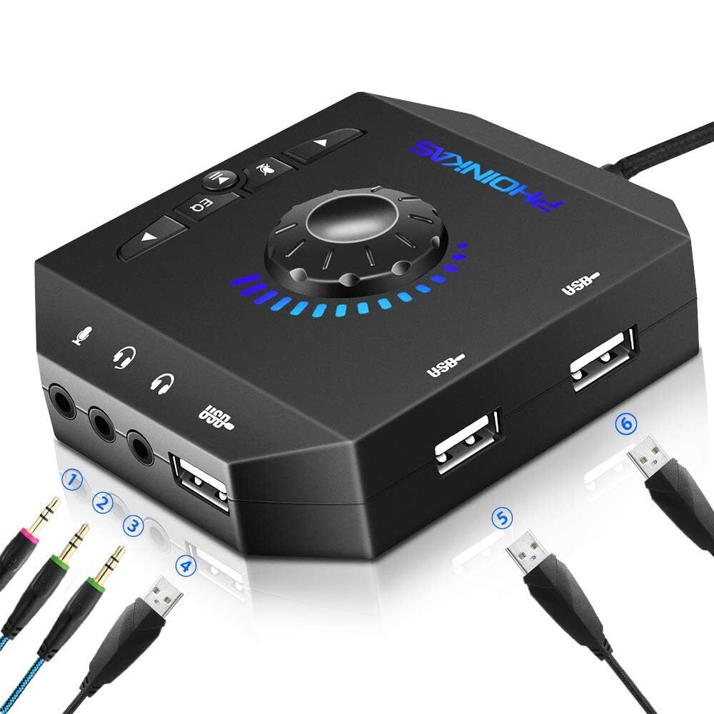 T10 External Sound Card, USB Audio Adapter for PC Windows, Mac, Linux, Laptop...
