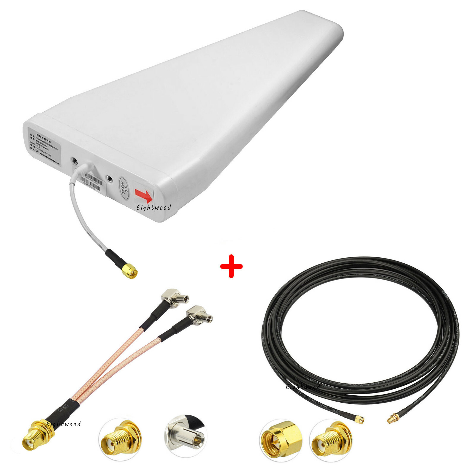2-Pack 3G/4G/LTE Yagi Log Periodic Directional Antenna SMA +2 TS9 Splitter cable