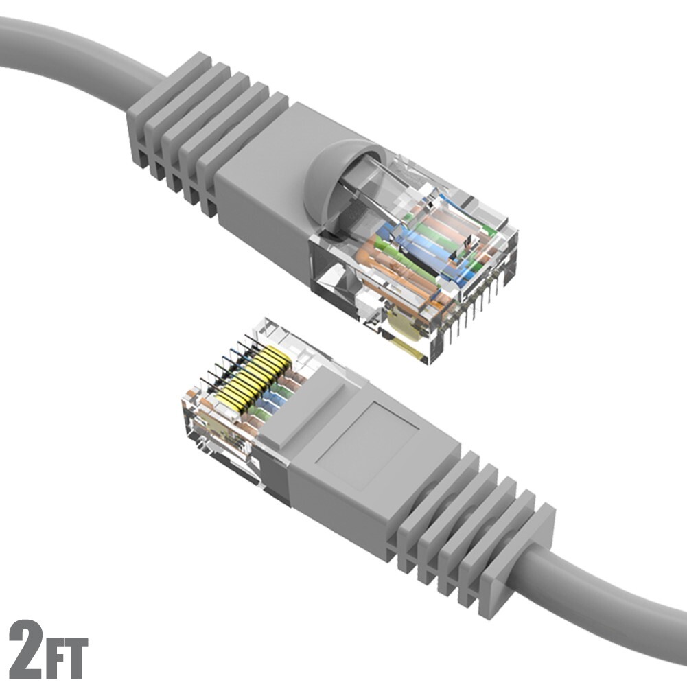 2FT Cat5E RJ45 Ethernet LAN Network UTP Patch Cable Copper Wire Gold 24AWG Gray
