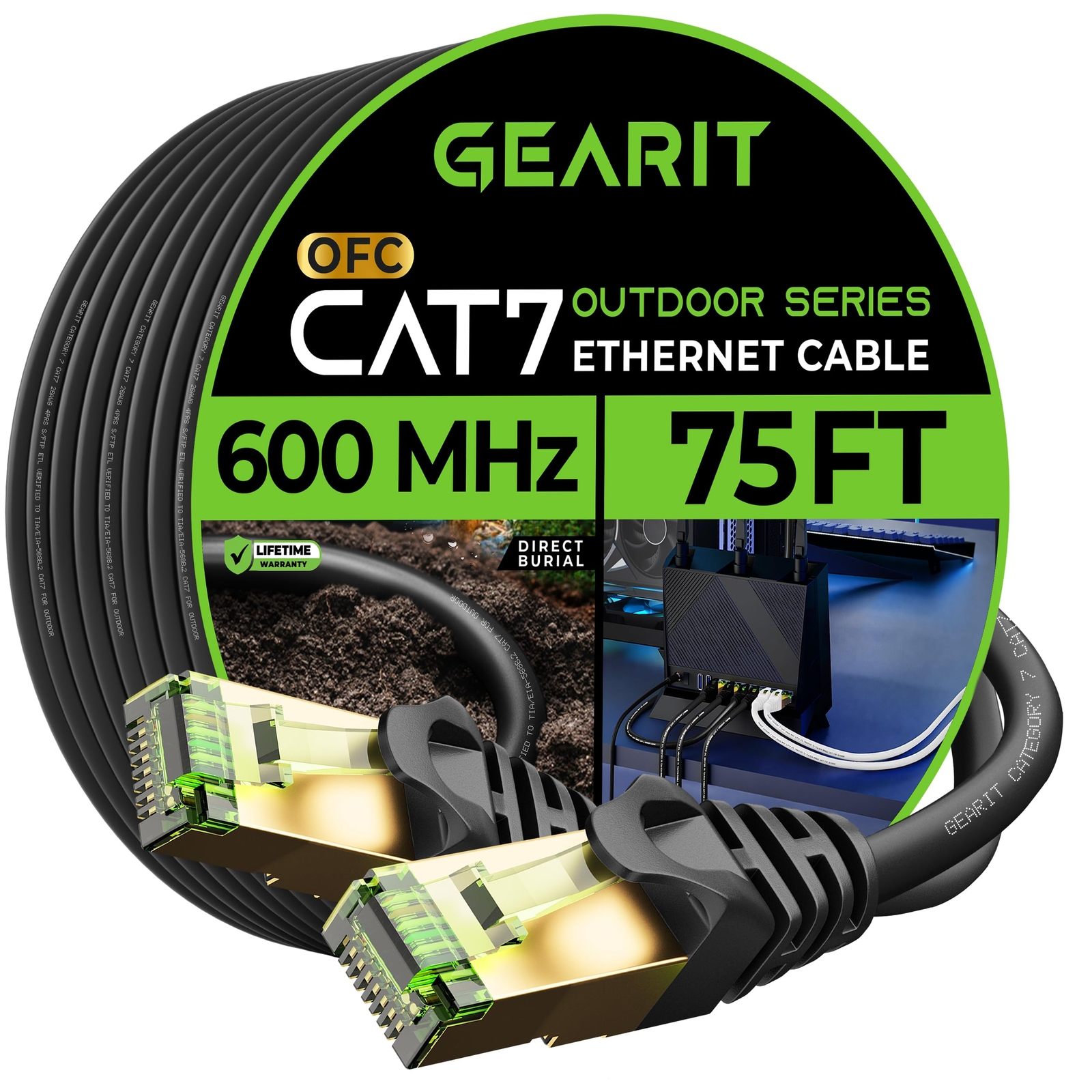 Cat7 Outdoor Ethernet Cable 75ft Sftp Shielded Foil Twisted Pair Pure Copper L