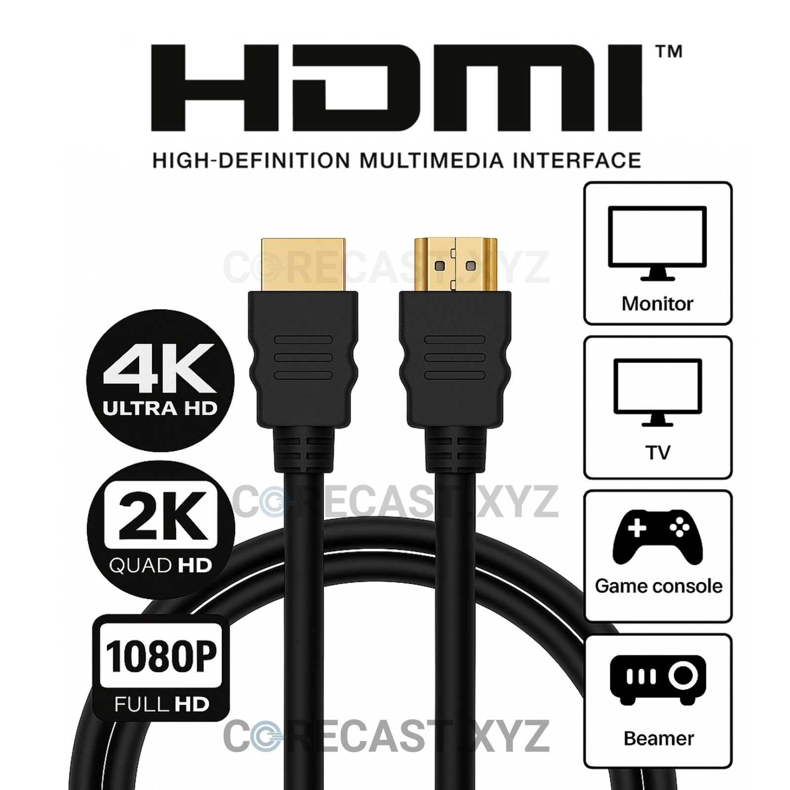 6ft HDMI to HDMI Cable – 4K Ultra HD, Gold-Plated, Durable, Long-Lasting
