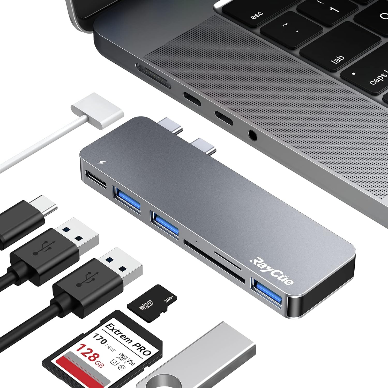 RayCue USB C Hub Adapters for MacBook Pro/MacBook Air M1 M2 M3 2023 2022 Gray 