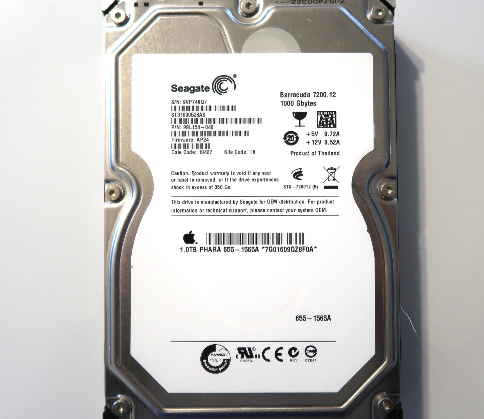 Seagate ST31000528AS 9SL154-040 AP24 (9VP) TK Thailand 1TB 3.5" Sata HDD 04/2010