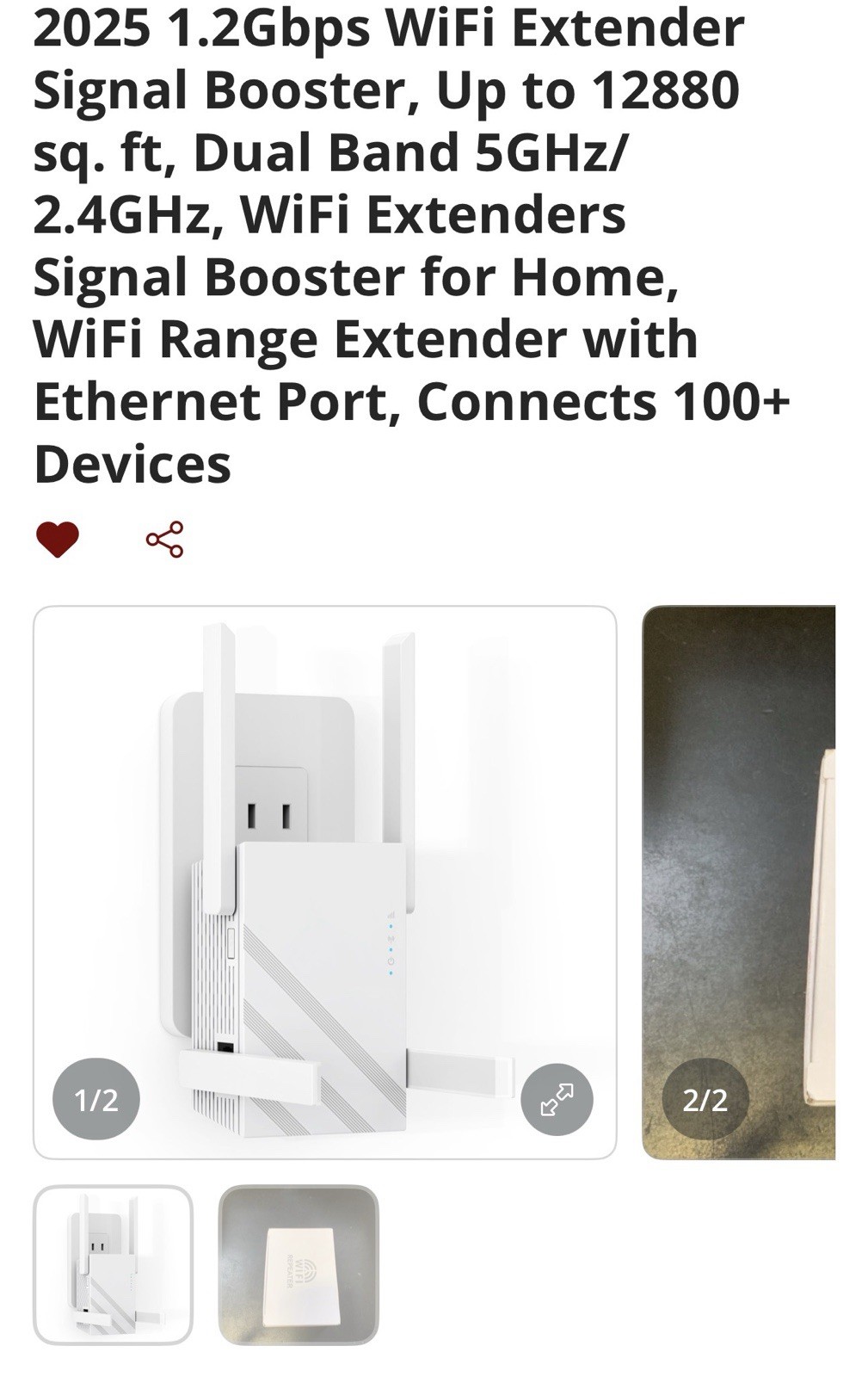 2025 1.2Gbps WiFi Extender Signal Booster, Up to 12880 sq. ft, Dual Band