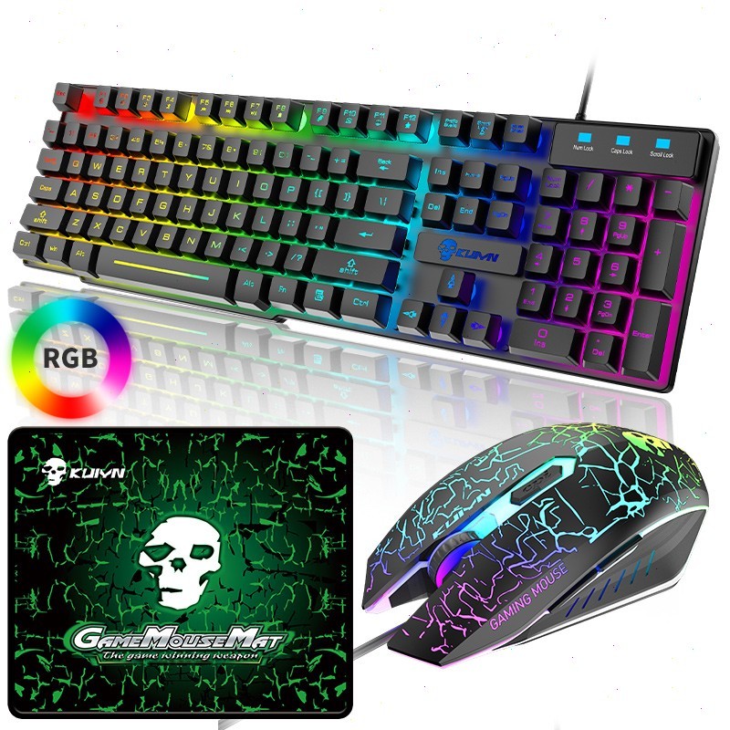 KUIYN T6 Wired RGB Backlit Gaming Keyboard & Mouse Set, 104-Key, 19-Key, 2400DPI
