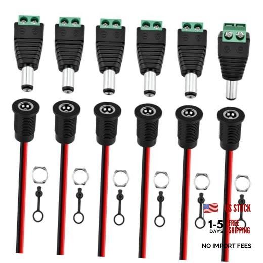 12Pcs 5.5x2.5mm DC Power Jack & Plug 5.5x2.5mm (6 Female, 6 Solderless Male)