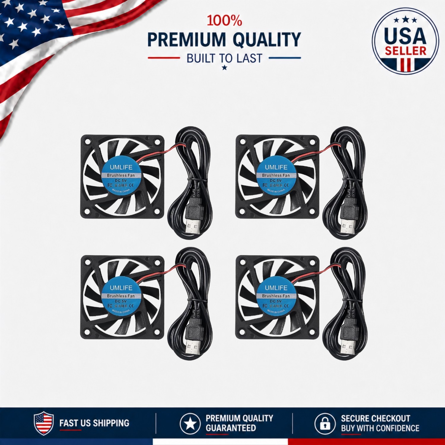 High Airflow 60mm Brushless USB Fans - 4-Pack for Raspberry Pi & Custom Projects