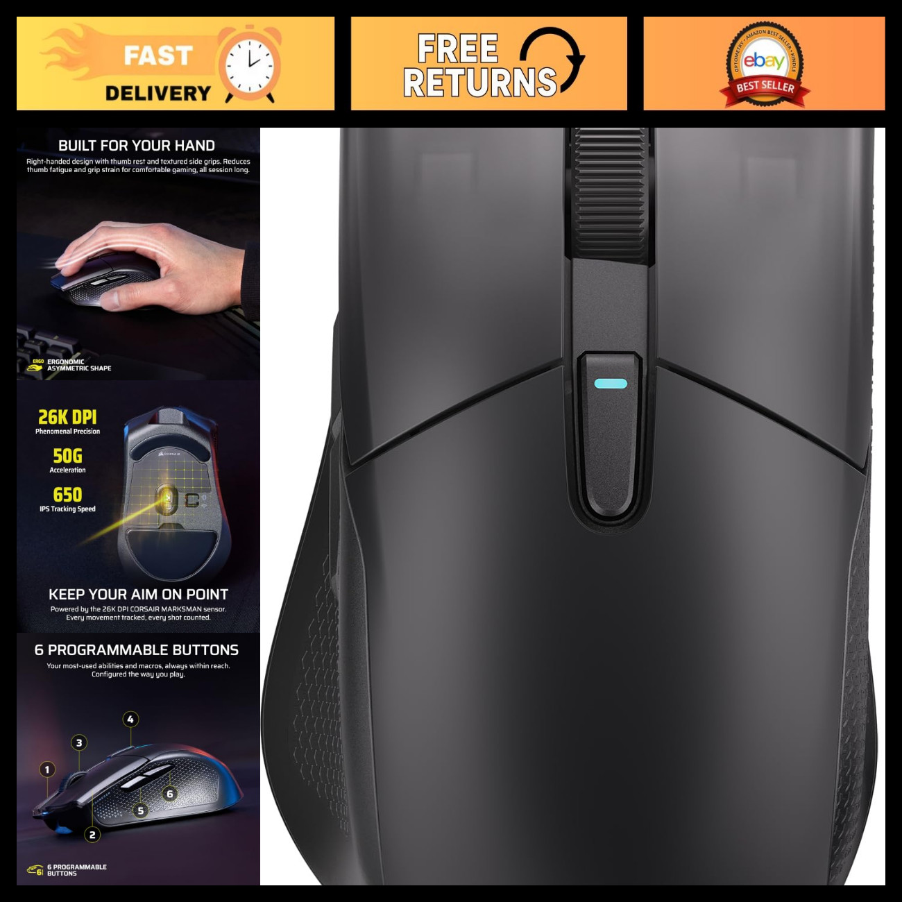 Wireless Gaming Mouse - Ergonomic Design, RGB Lighting, High Precision Sensor