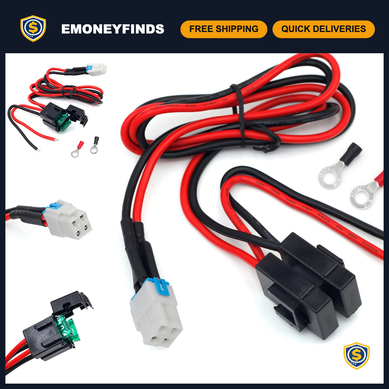 12AWG 4-Pin DC Power Supply Cable for Yaesu, Kenwood, Icom Radios - FT-450D, TS-