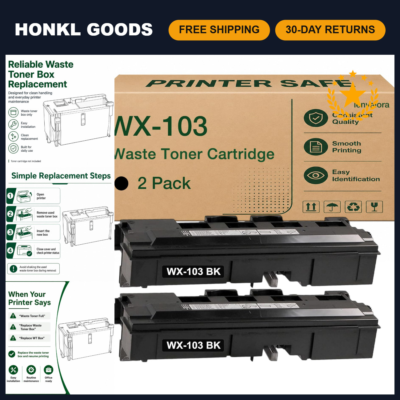 Waste Toner Box Replacement for Konica Minolta C368, WX-103, A4NNWY1, High Capac