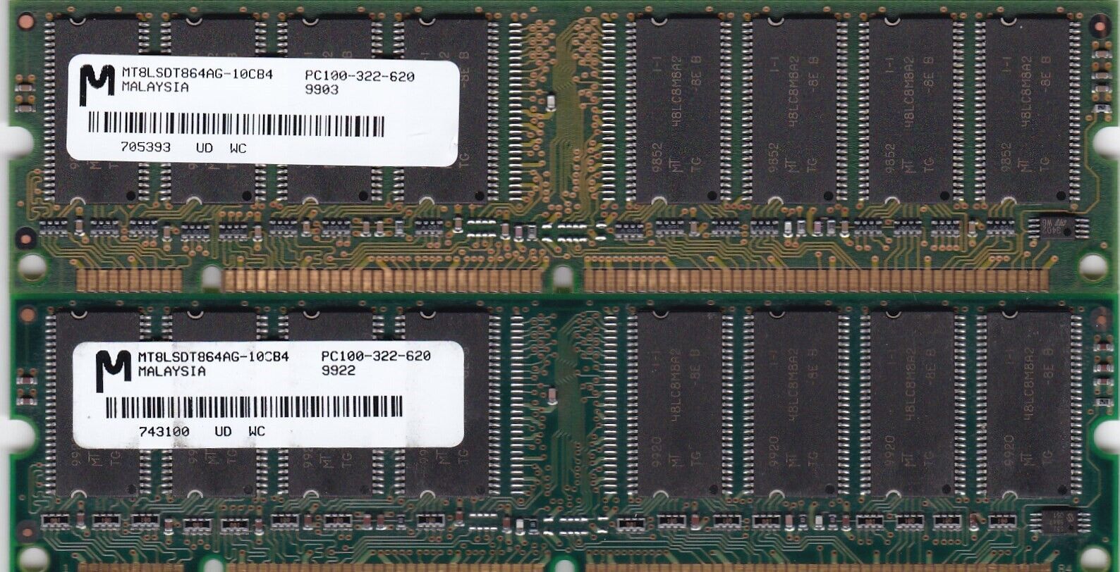 128MB 2x64MB PC-100 Micron Memory Kit PC100 3.3V SDRAM 8Mx64 MT8LSDT864AG-10CB4