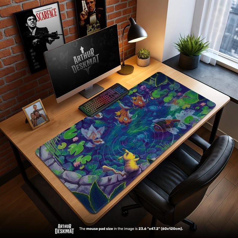 Magikarp & Wooper in Koi Pond Scene Gaming Desk Mat Mouse Pad