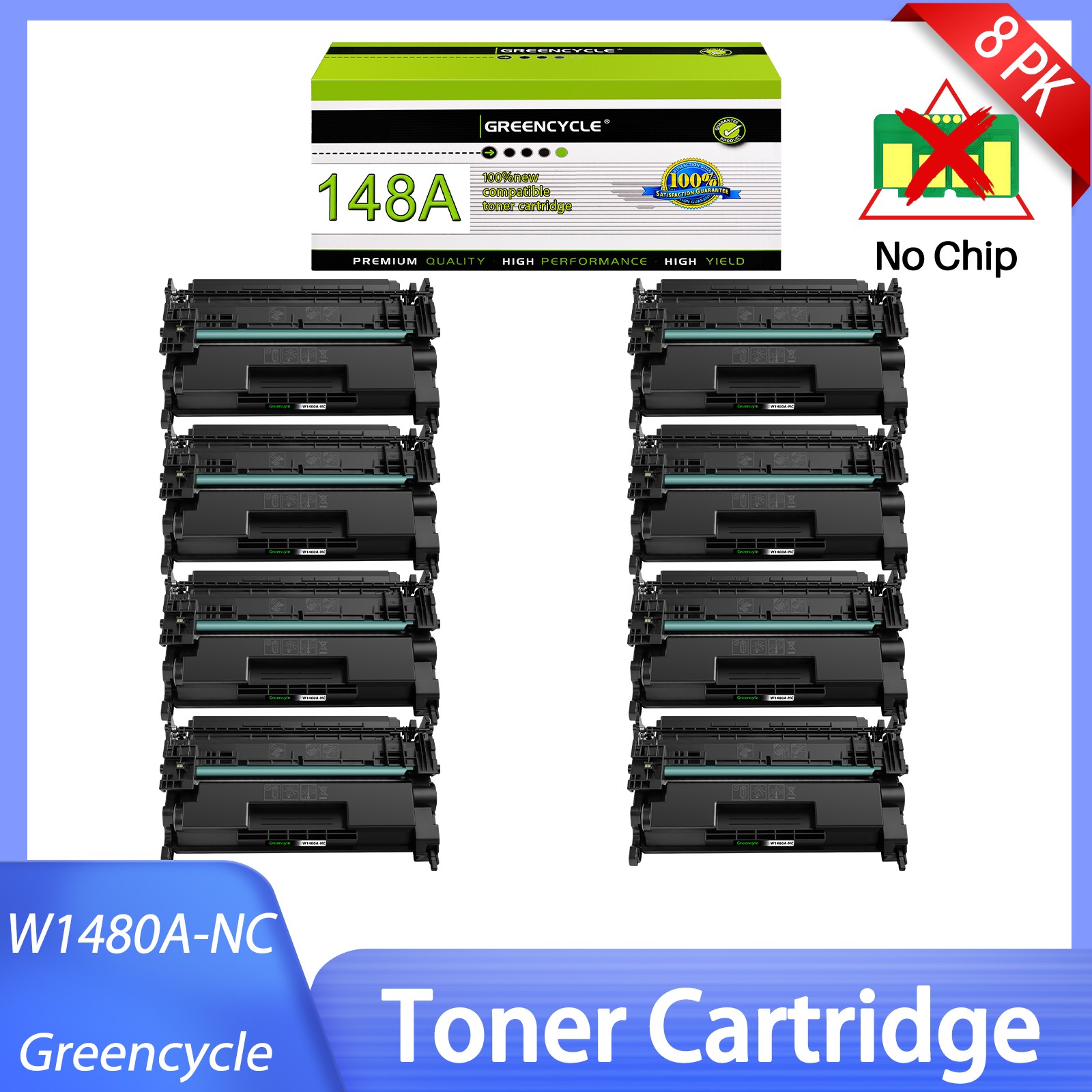 148A High Yield Toner 8 Pack no Chip 3000 Pages Compatible HP W1480A 4001 4101