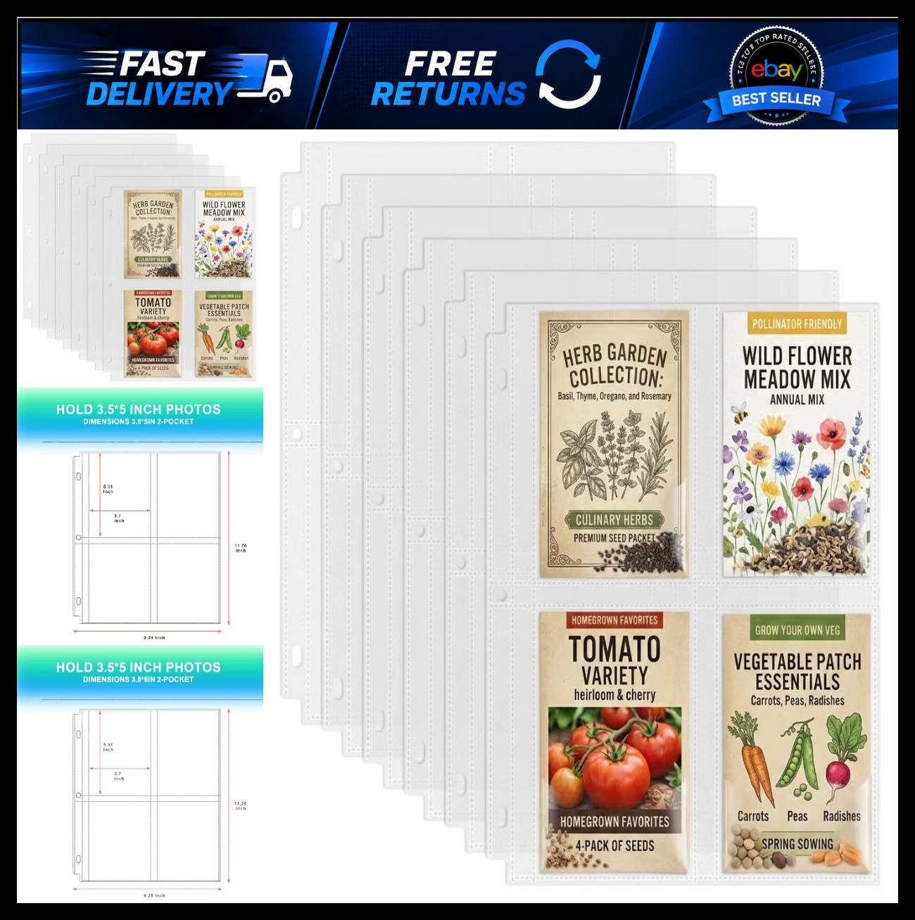 100 Pack 3.5 x 5 Photo Sleeves for 3 Ring Binder(400 Pictures)