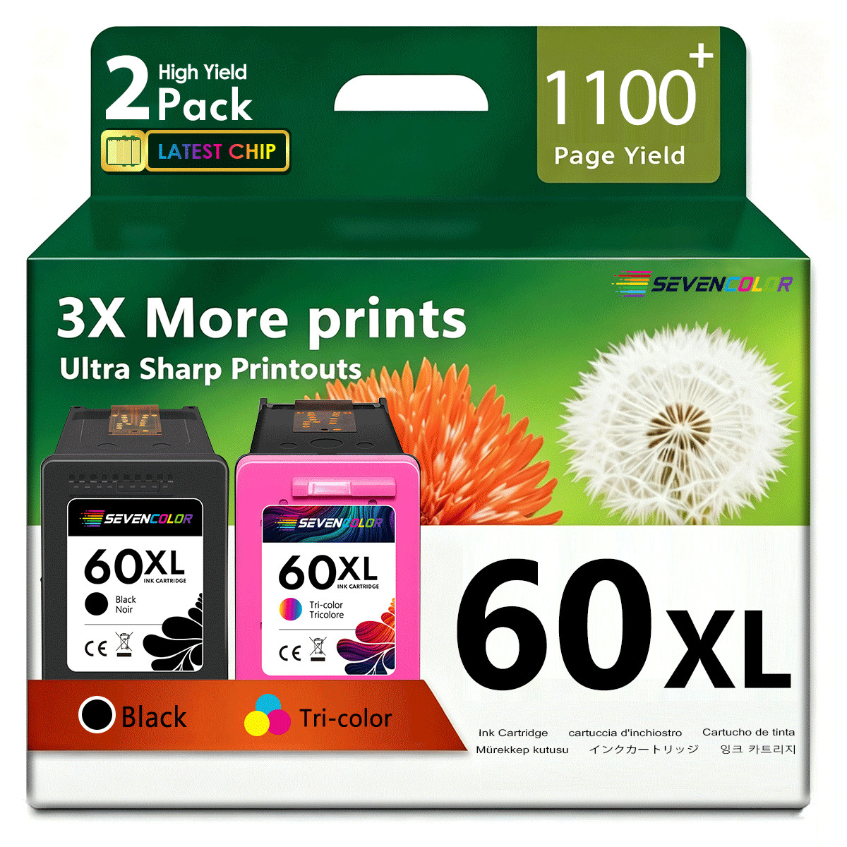 60XL High Yield Ink Cartridges Combo Pack | (2-Pack, 1 Black / 1 Tri-Color)