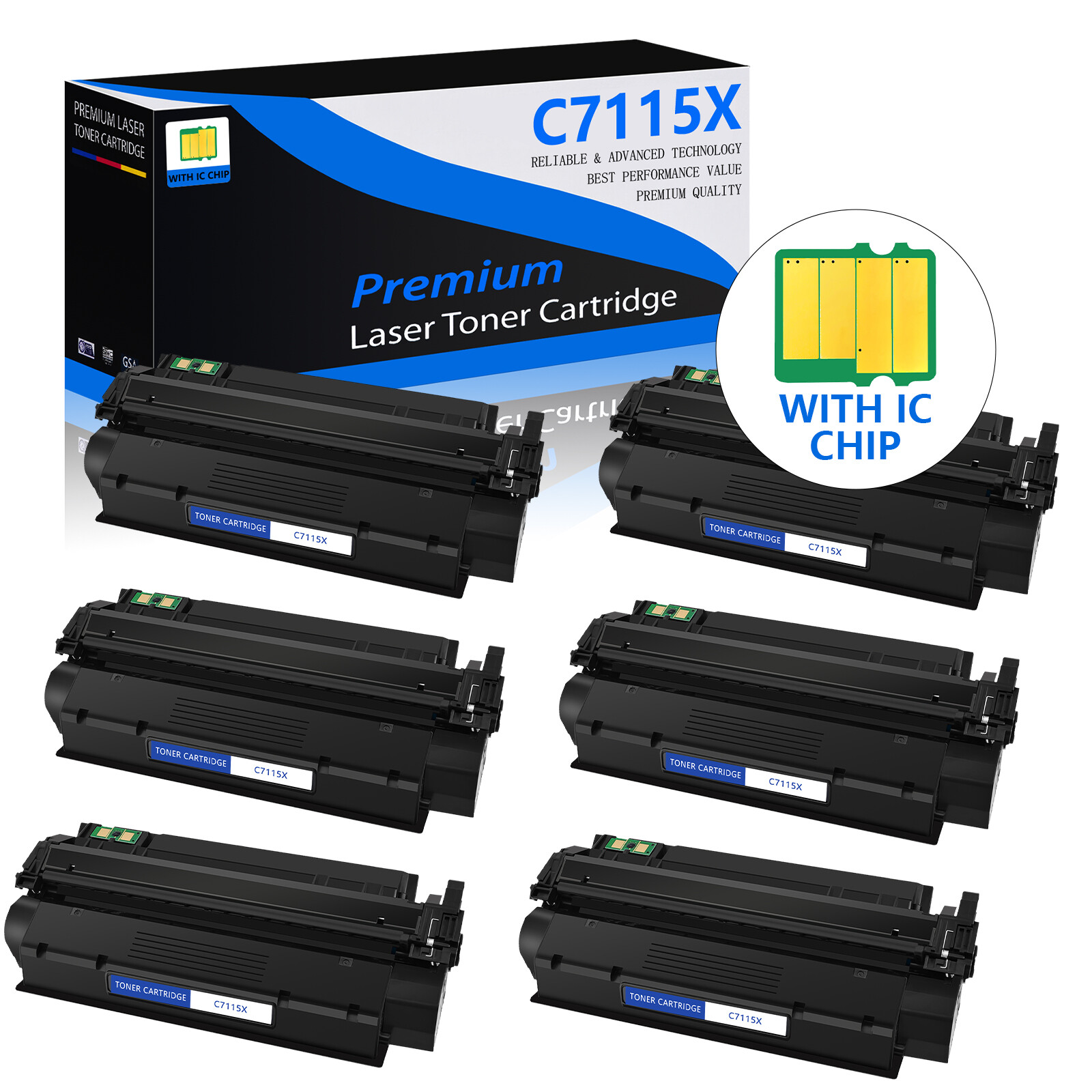6PK For HP C7115X Hi-Yield Compatible Black Toner Cartridge LaserJet 1220 1220se