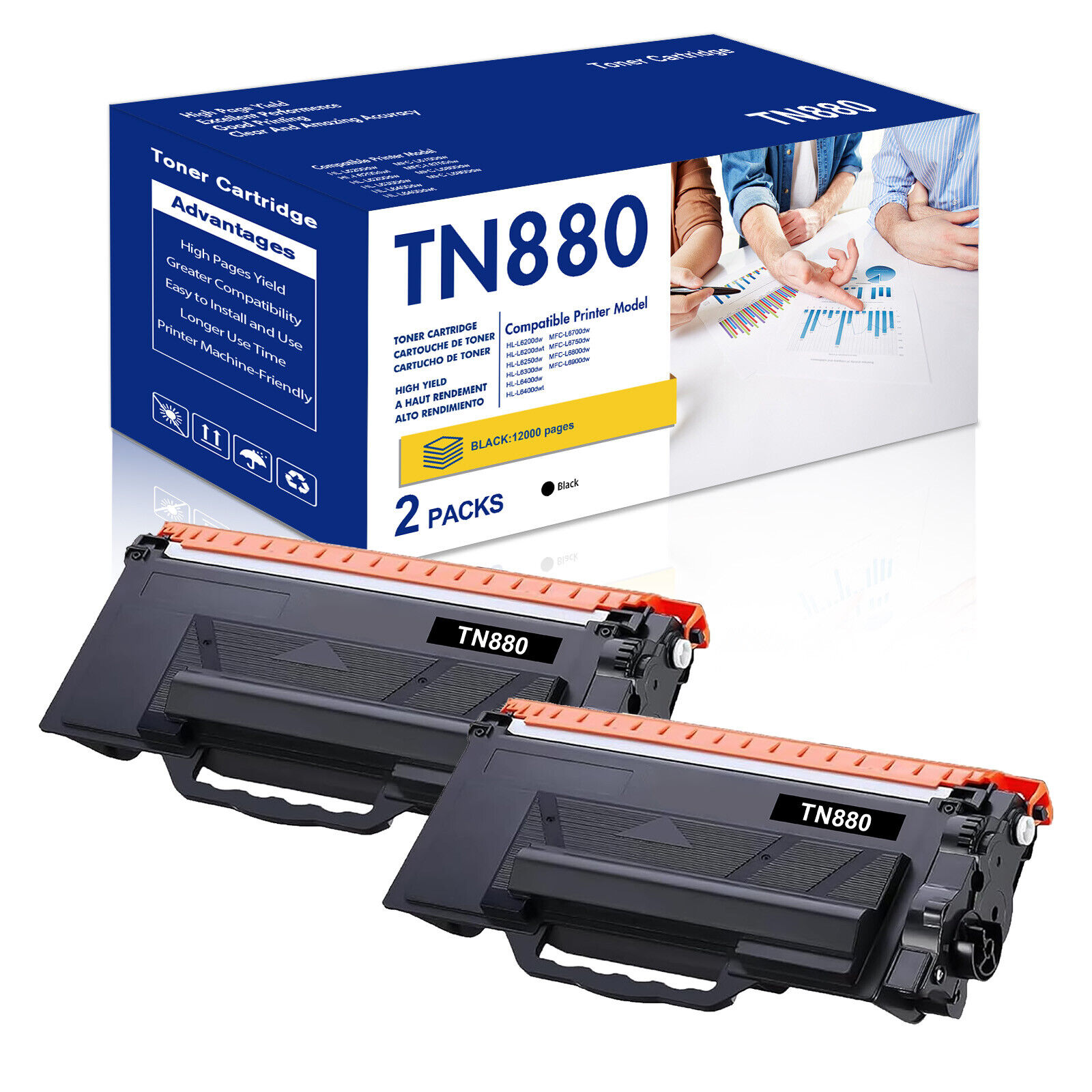 2PK TN-880 Toner Compatible With Brother TN880 HL-L6200DW HL-L6200DWT HL-L6250DW