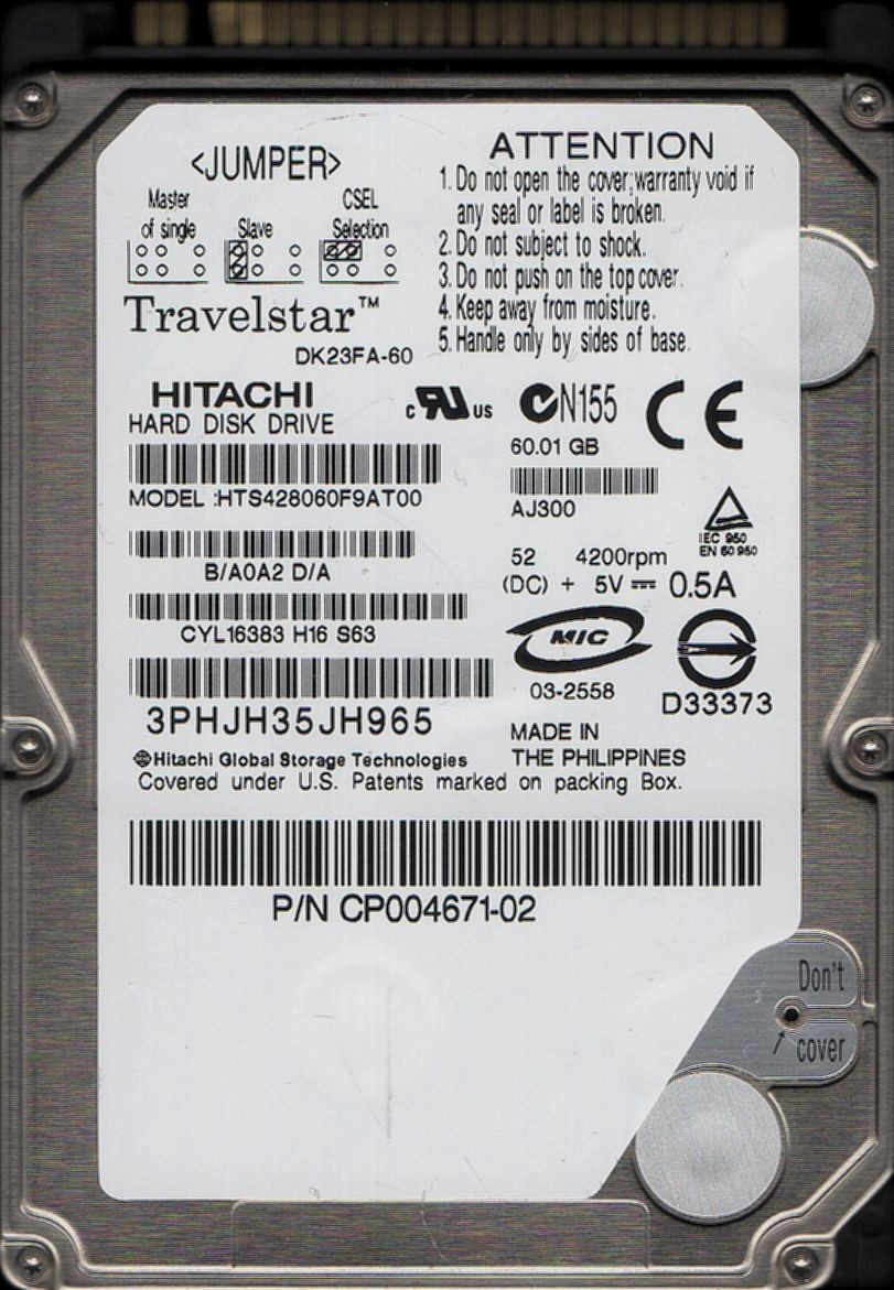 2.5-inch HITACHI HTS428060F9AT00 60GB ATA/IDE 4200rpm