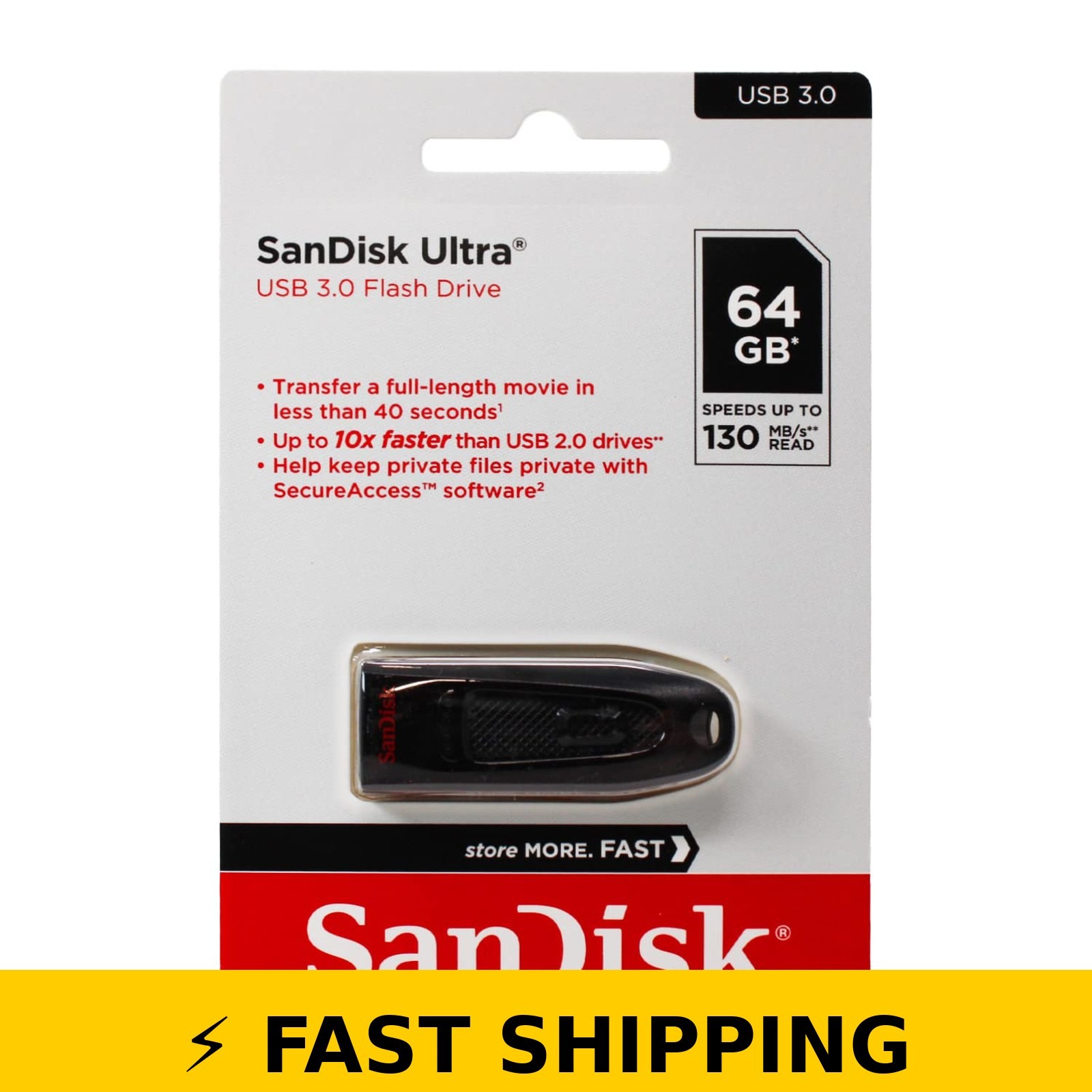 SanDisk 64GB Ultra USB 3.0 Flash Drive - High Speed