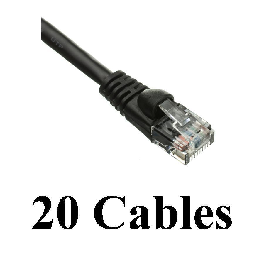 Pack of 20 Cables 14 Foot Cat5e Black RJ45 Ethernet Network Patch Cable Booted