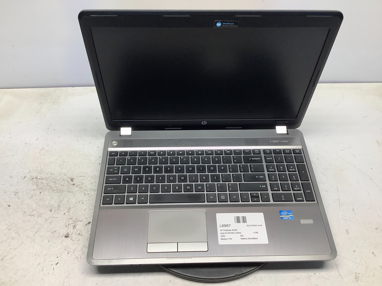HP ProBook 4510S Intel i3-2370M 2.4GHz 4 GB NO HDD