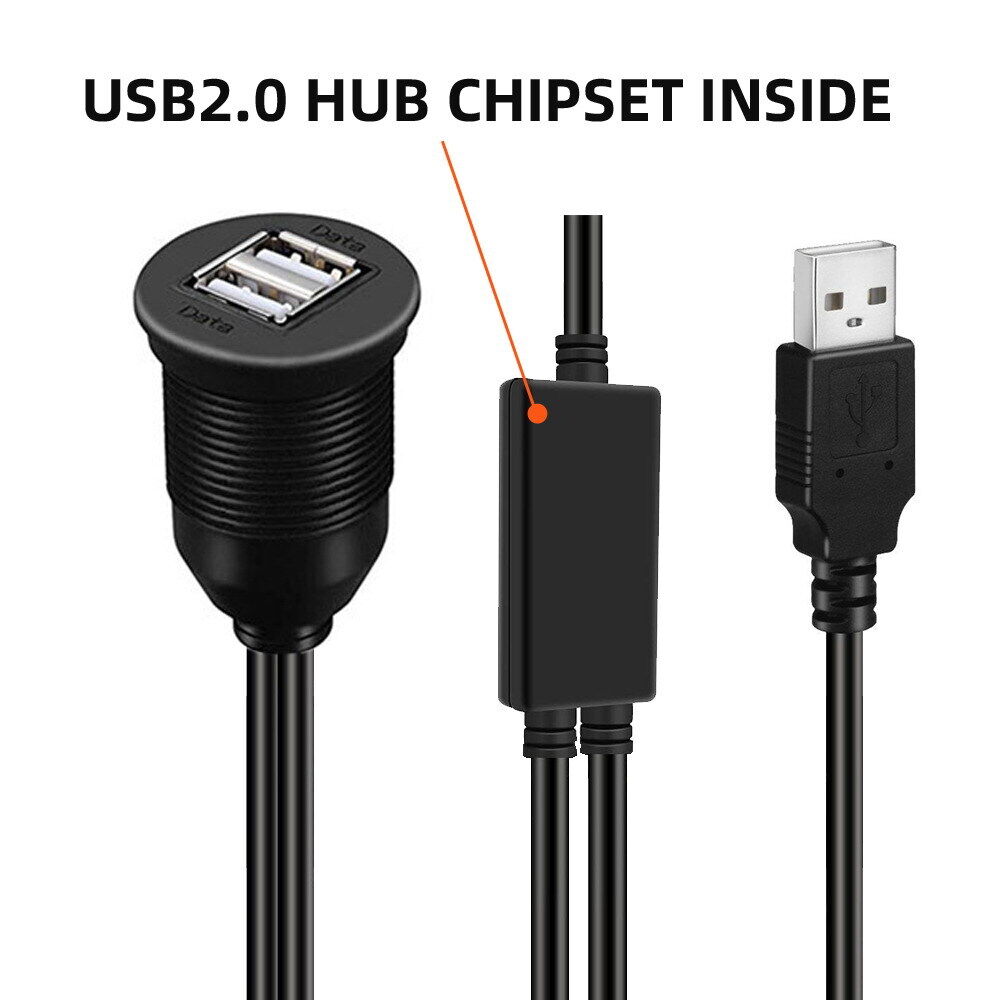 USB 2.0 1 Male to 2 Female Hub Extension Data Power Waterproof Dustproof Cable
