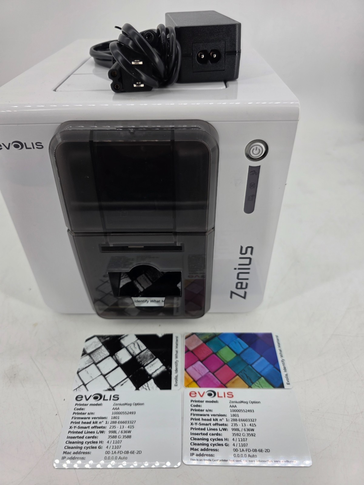 Evolis Zenius Color ID Card Printer Mag Encoder 3592 Clicks w/ Power Supply 2F