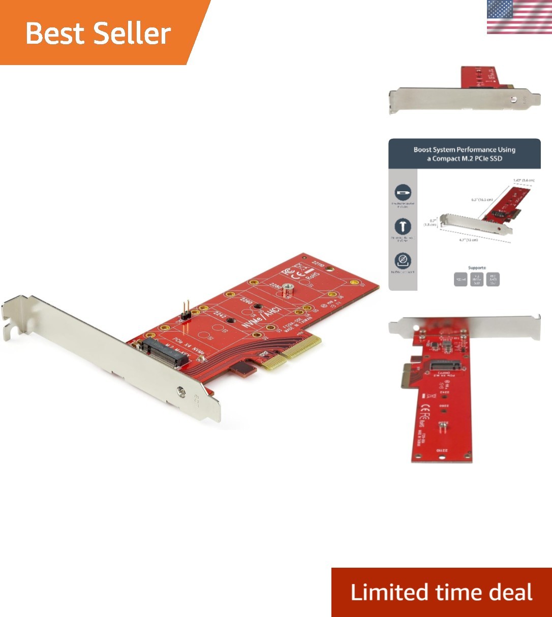 M2 PCIe SSD Adapter - x4 PCIe 3.0 NVMe / AHCI / NGFF / M-Key - Low Profile an...
