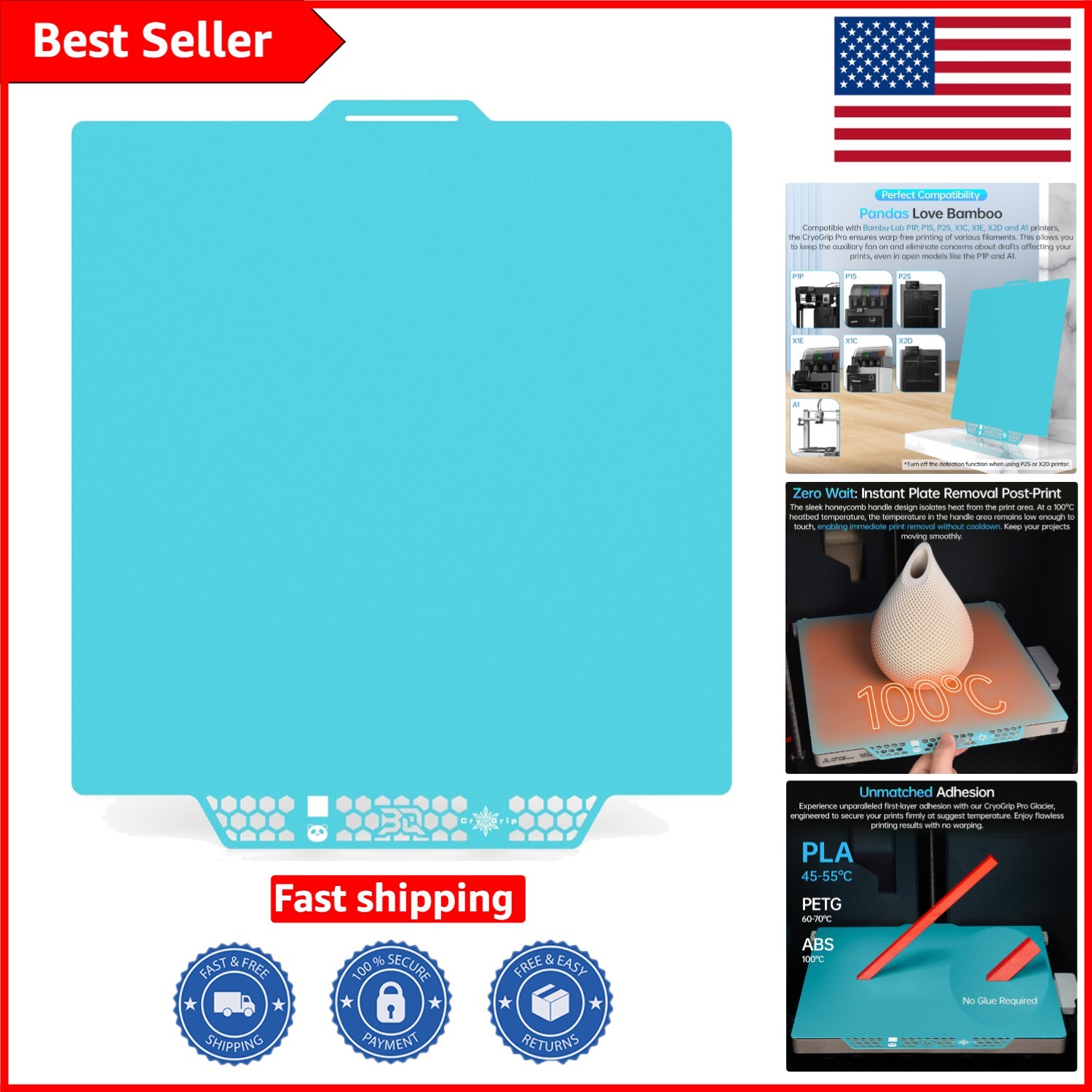 Durable 257x257mm CryoGrip Pro Glacier Build Plate for Optimal Printing Success