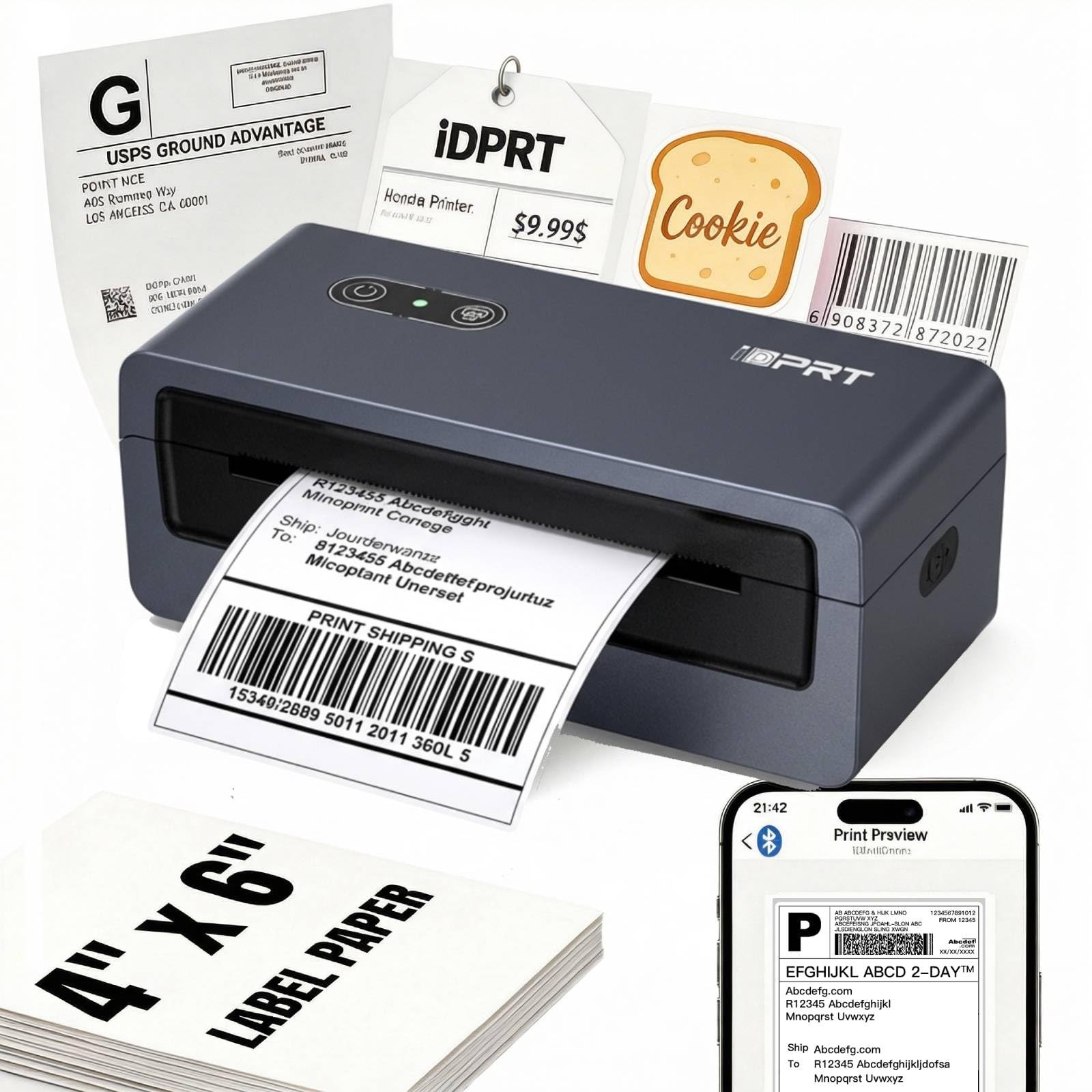iDPRT 4x6 Bluetooth Thermal Shipping Label Printer, Wireless Label Maker for ...