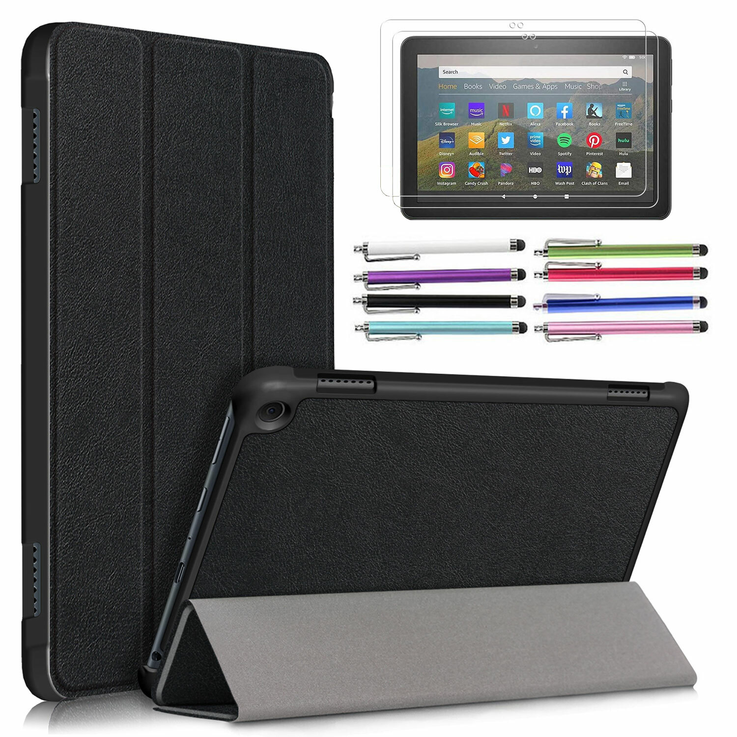 Folding Folio PU Leather Smart Stand Case Cover for Amazon Fire HD 8 (2024/2022)