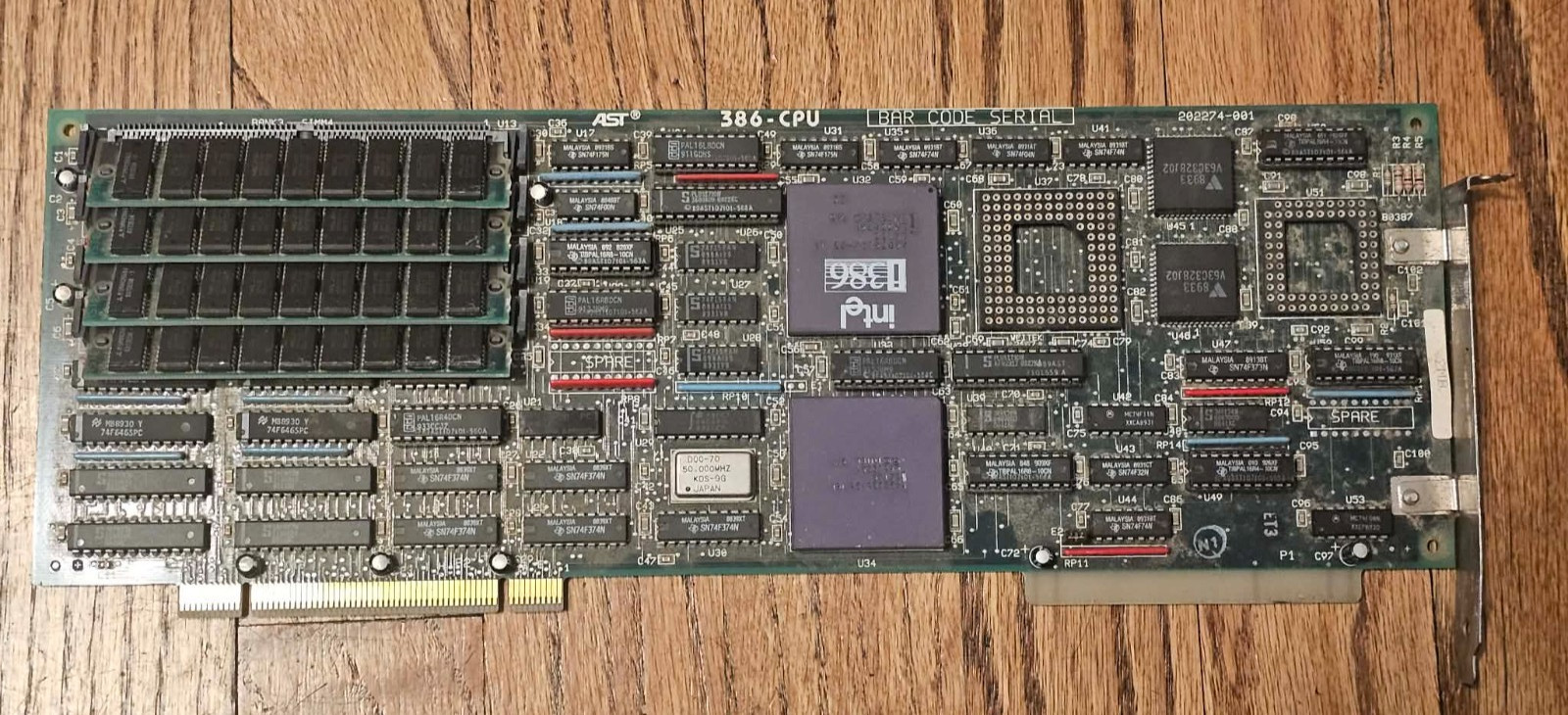 Vintage Retro AST Research 386 CPU Board w/Intel 386DX-25MHZ & Intel 82385-25