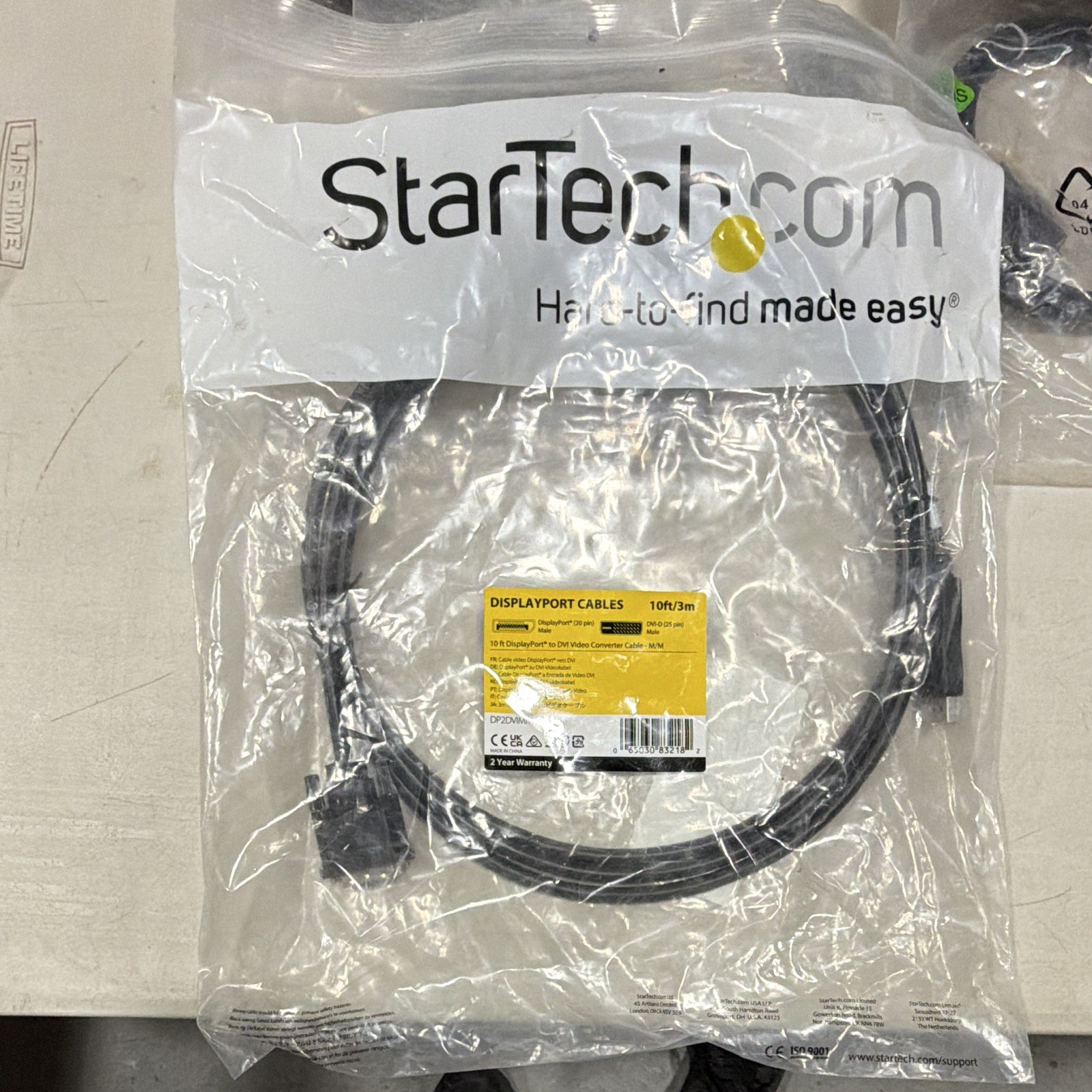 StarTech.com DisplayPort to DVI-D Cable M/M 10 ft Black Latching DP2DVI2MM10