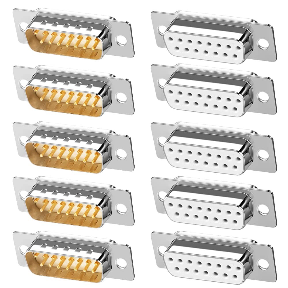 10 PCS DB15 RS232 Serial DSUB Solder Cup Connectors Gold Plated 15Pin Coupler