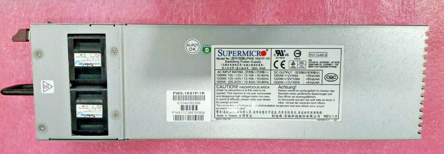Supermicro 1800 Watt 1U Redundant Power Supply 1800w PWS-1K81P-1R  - B2380