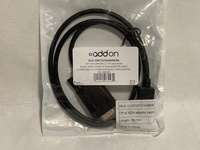 Addon 3' DisplayPort to VGA Adapter Cable, Black - NEW - FAST 