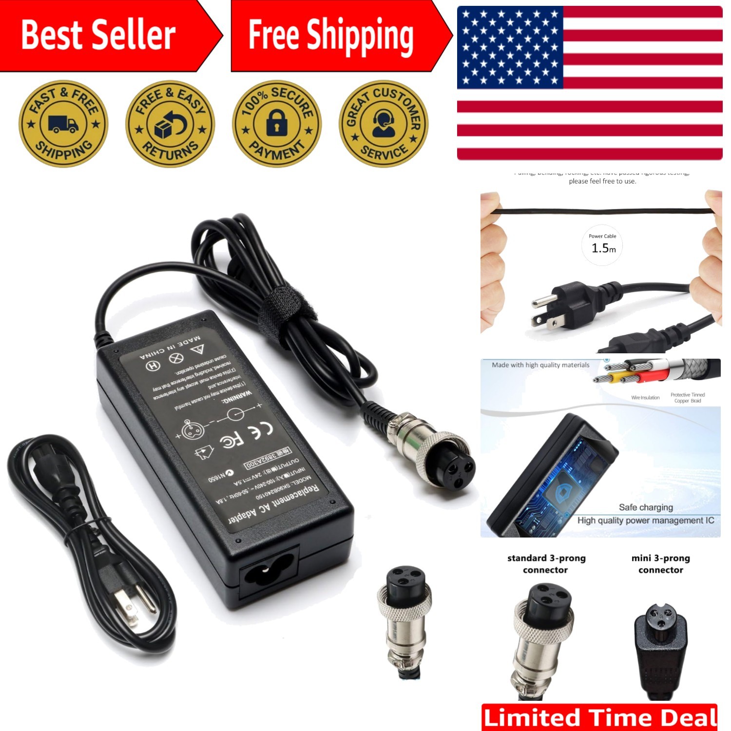 Compact 24V Battery Charger for Razor E100 E125 E150 - Family-Safe Fast Charging