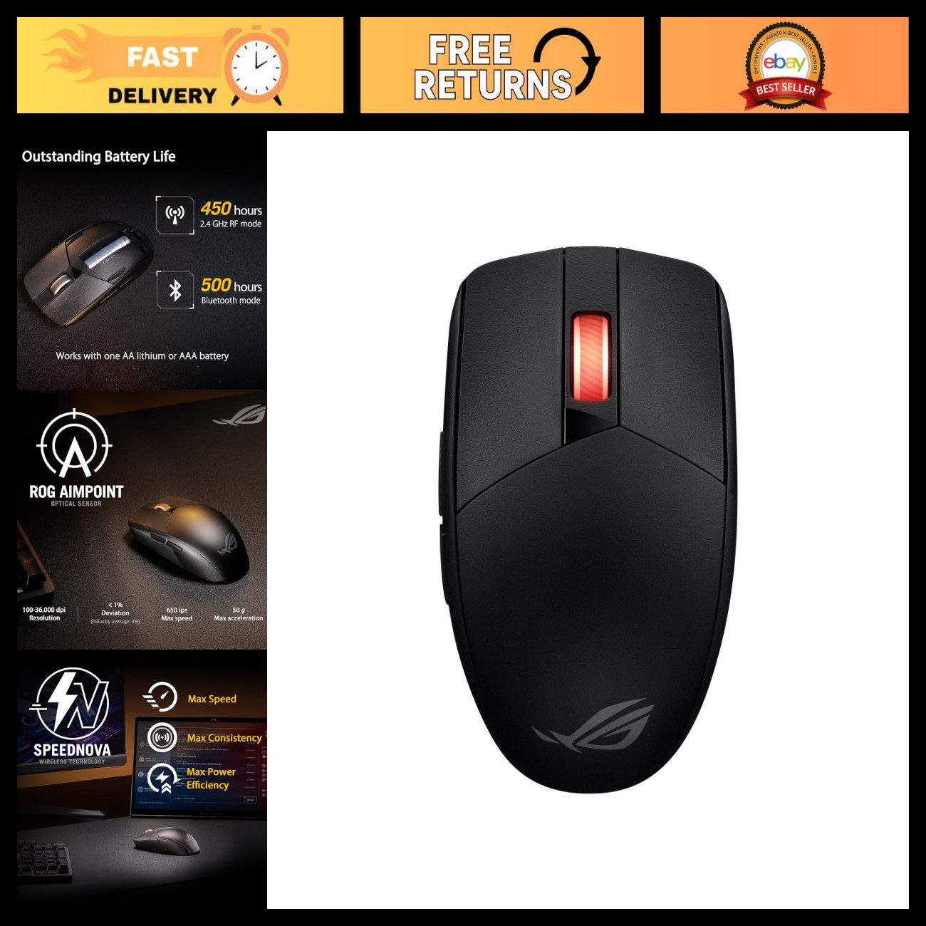 Wireless Gaming Mouse, Lightweight 57g, 36K DPI, Bluetooth & 2.4GHz, 618hrs Batt