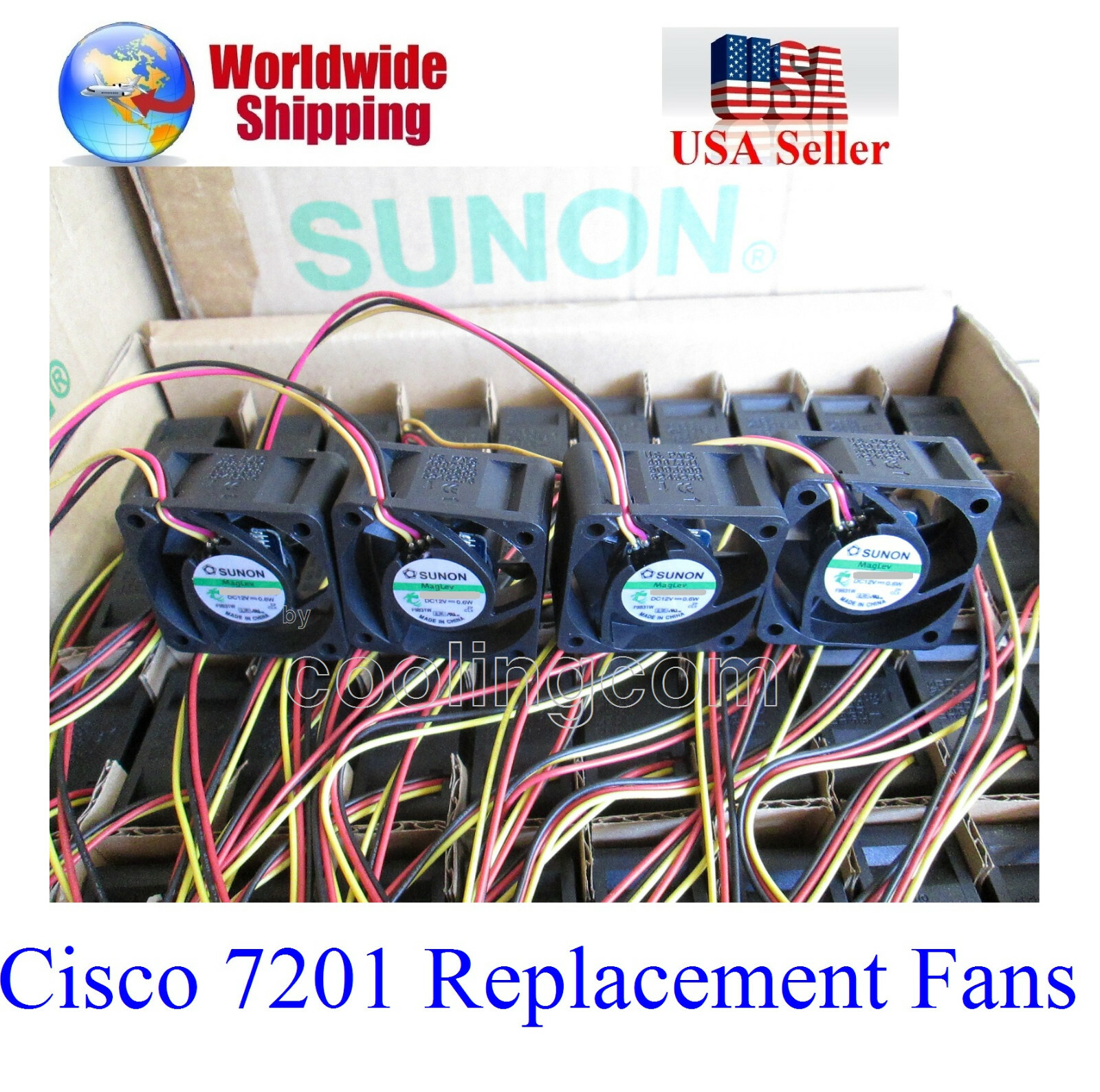 4 Pack *Quiet* Sunon replacement fans for Cisco 7201 router, low noise PlugNplay