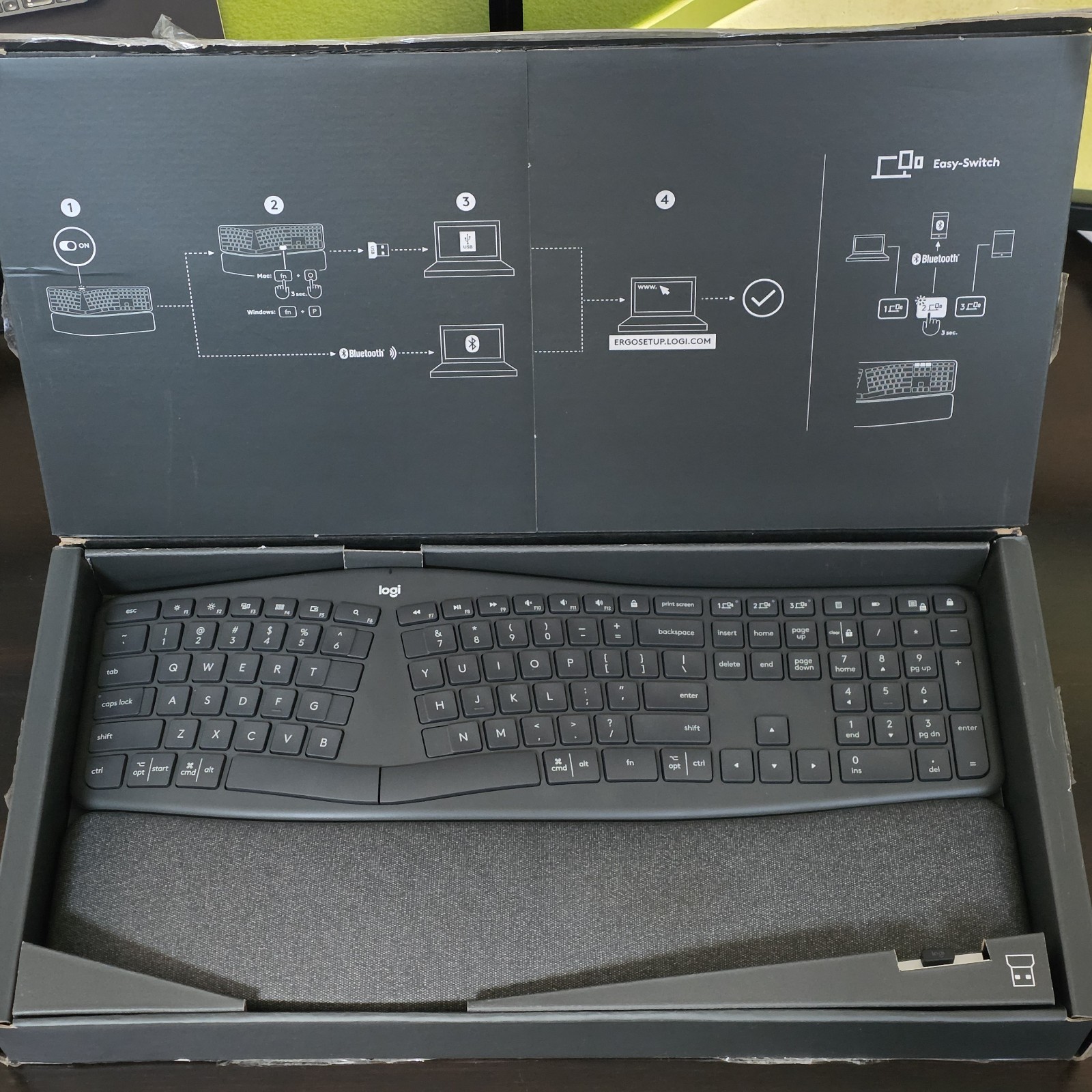Logitech ERGO K860 Bluetooth Wireless Ergonomic Keyboard, Gray, Wrist Rest