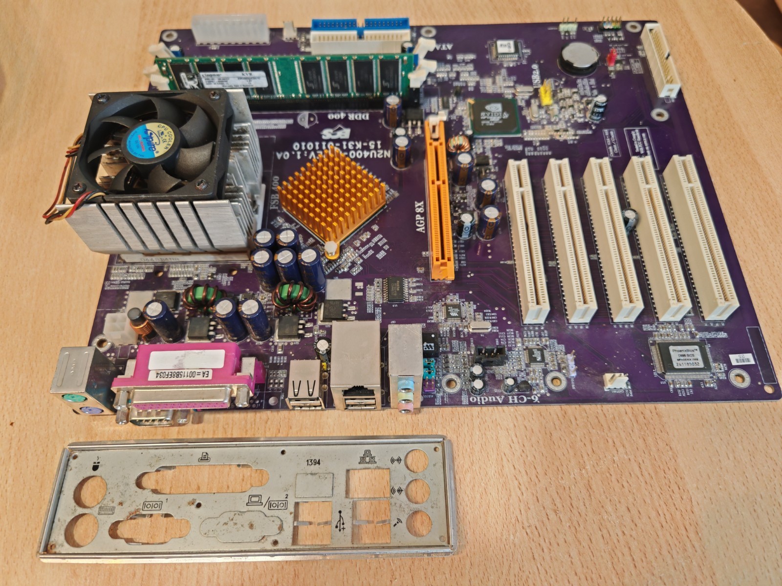 ECS N2U400-A socket 462 + AMD Athlon XP 1100 + 1gb ddr + I/O shield