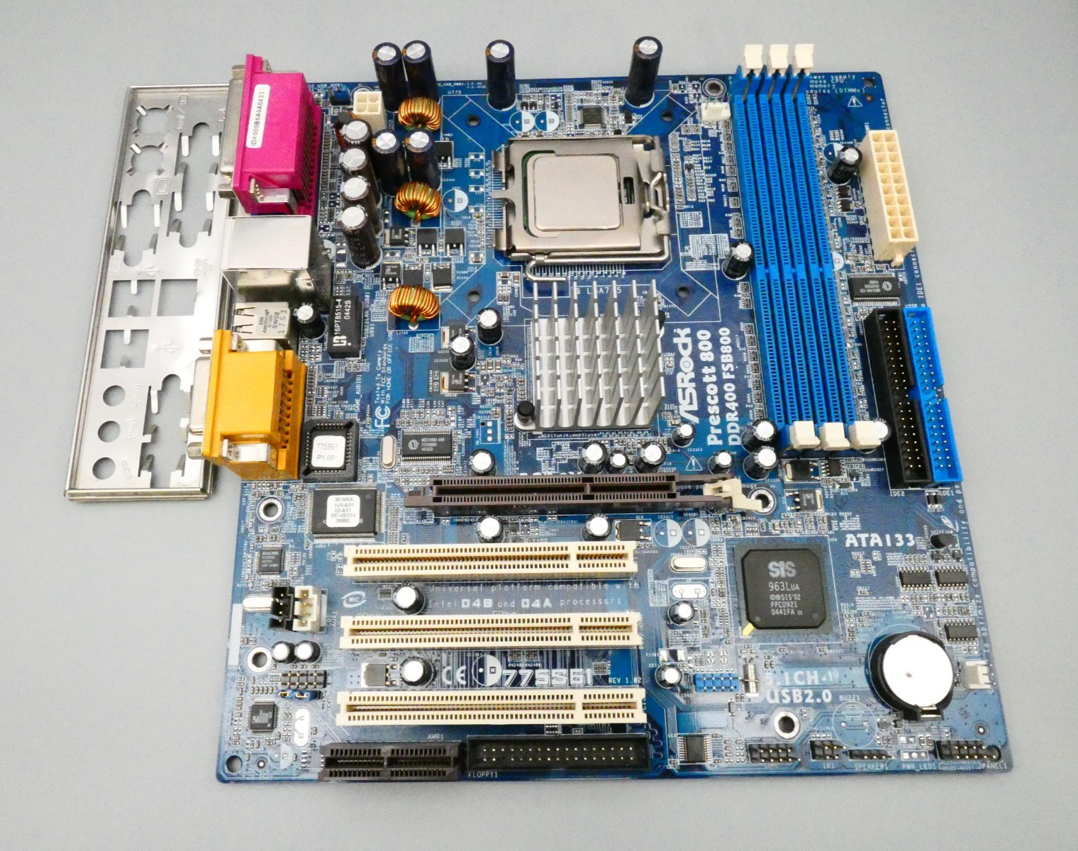 ASRock 775S61 Motherboard socket 775 with Intel Pentium 4 630 CPU + IO Shield