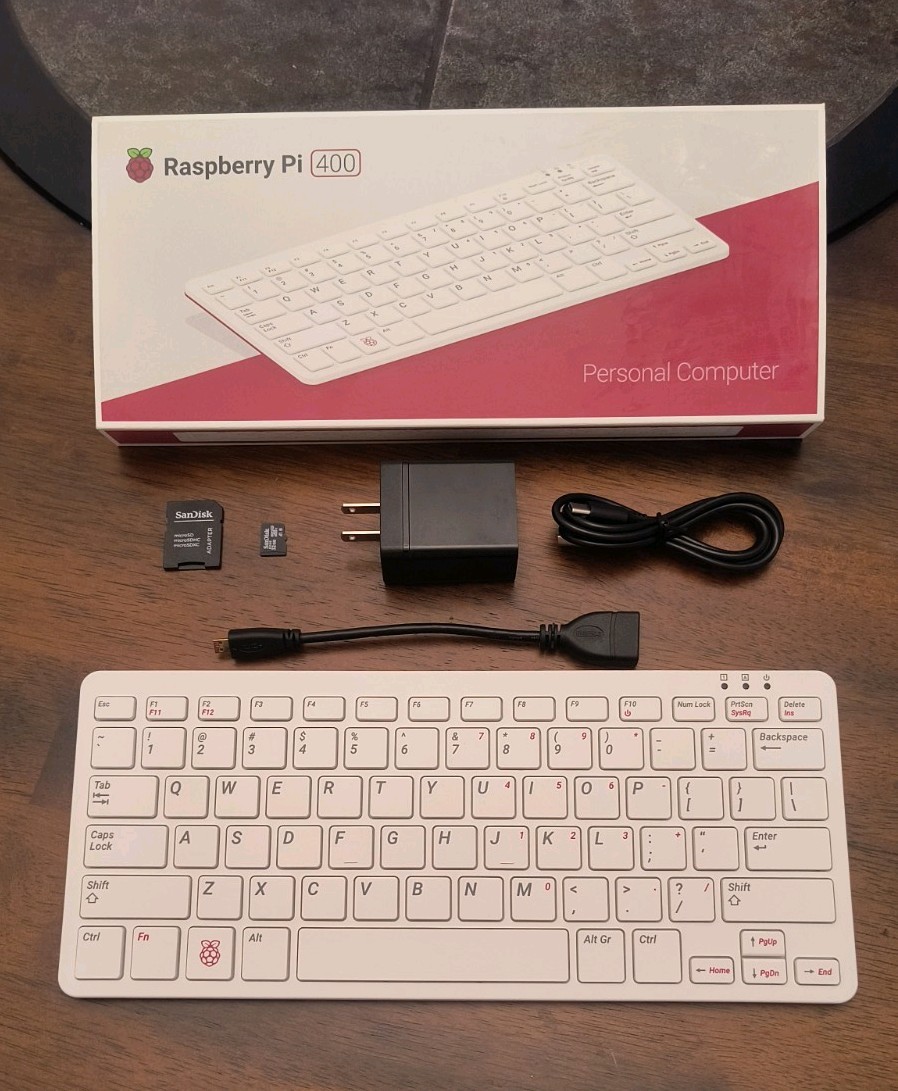 Raspberry Pi 400 4GB RAM Computer w/ Power Supply & 32GB MicroSD microHDMI cable