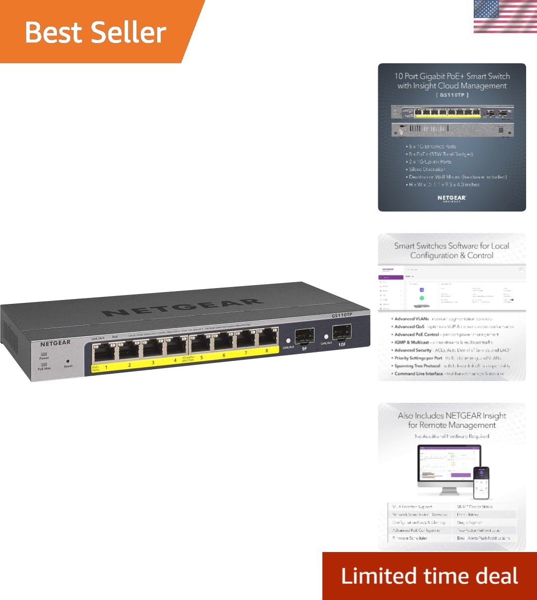 10-Port PoE Gigabit Ethernet Smart Switch GS110TP - Managed, with 8 x PoE+ @ ...