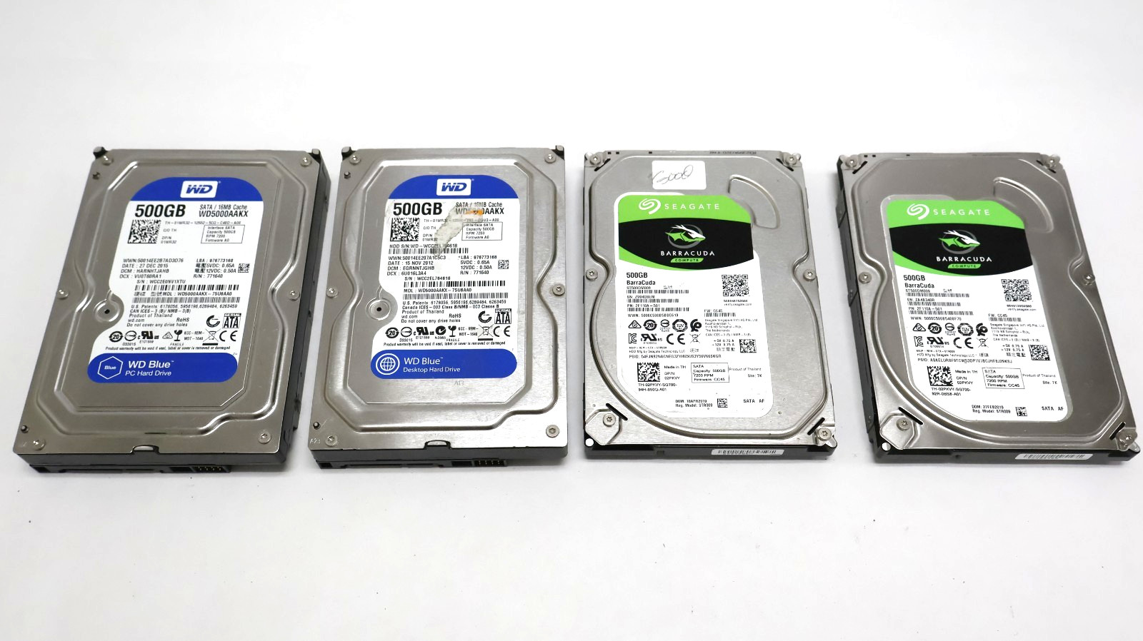 Lot of4 WD Blue WD5000AAKX-75U6AA0 Seagate Barracuda ST500DM009 500GB Hard Drive