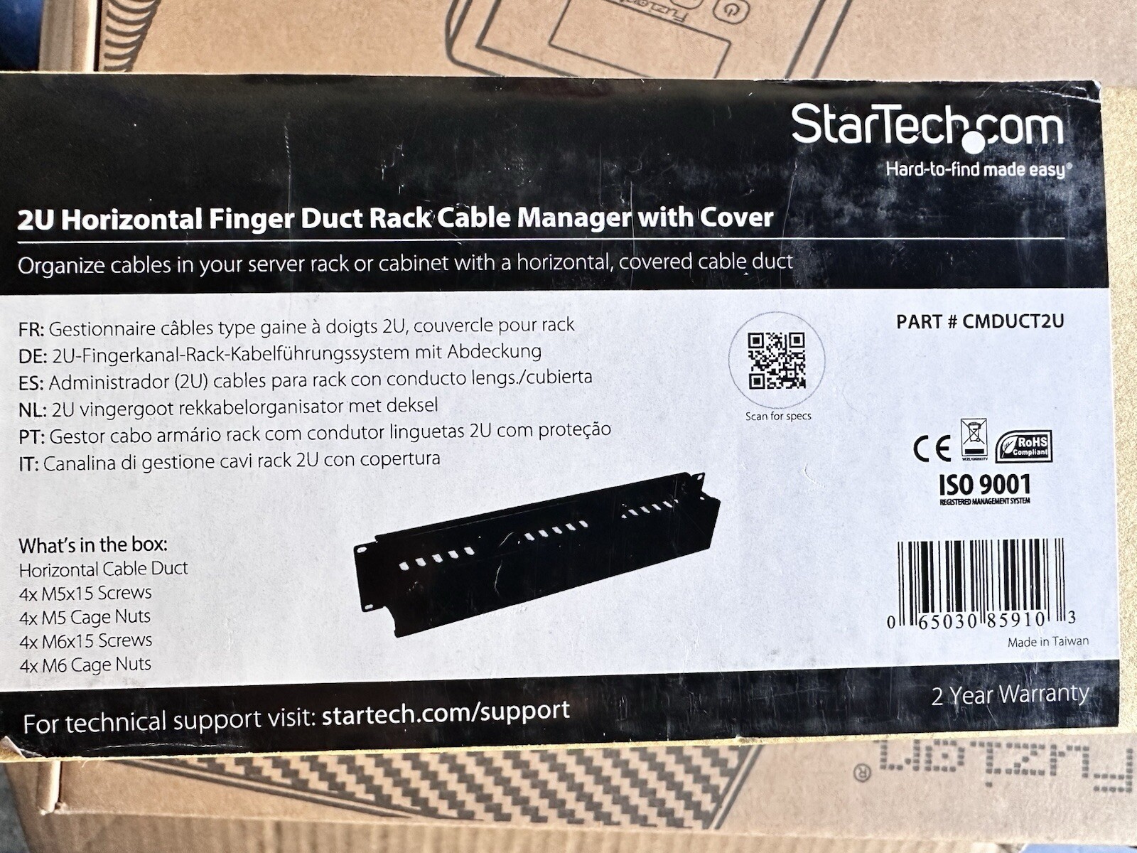 StarTech.com Horizontal 2U Server Rack Cable Management Finger Duct w/ Cover ...