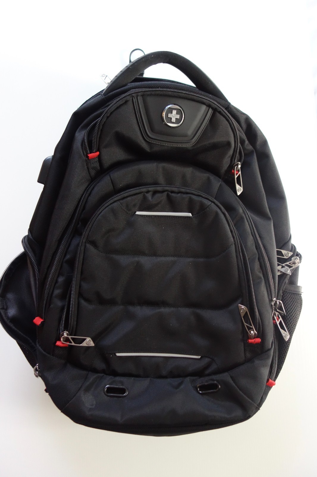 Swissdigital Design J14-BR TSA-Friendly Travel Laptop Backpack Black Red